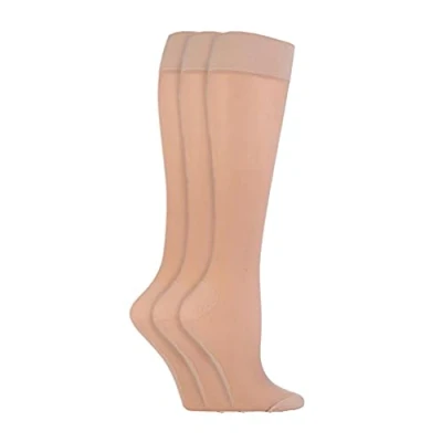 Abbildung von IOMI 3er Pack Damen Reisestrümpfe Extra Breite Weiche Kompressions Stützstrümpfe DVT Flugsocken (37 40, Beige)