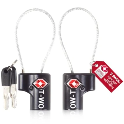 Abbildung von OW Travel Kabel Schloss mit Schlüssel (2er) Kofferschloss Vorhängeschloss Gepäckschloss Sicherheitsschloss Schlüsselschloss TSA Lock Cable USA für Reise Koffer Spind Rucksack (Schwarz)