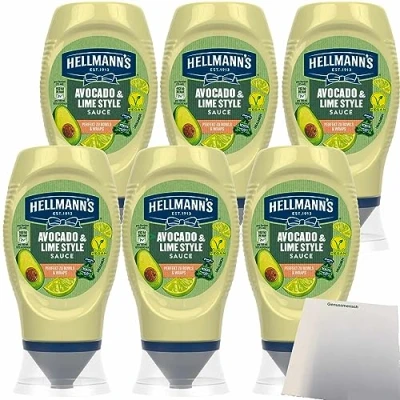 Abbildung von Hellmann&#039;s Advocado &amp; Lime Style Sauce Perfekt zu Bowls und Wraps 6er Pack (6x250ml Flasche) + usy Block