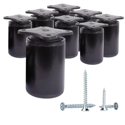 Abbildung von SKIR&#039;CO 8 Stück, höhenverstellbare schwarze Möbelbeine, Höhe 6 cm, Durchmesser 40 mm, Aluminium runde Möbelfüße, Schrauben im Lieferumfang enthalten