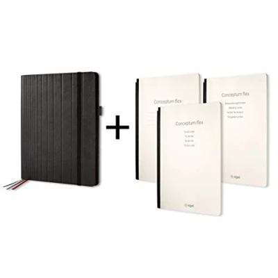 Abbildung von SIGEL CF130 Business Organiser, ca. A4, Kunstleder, schwarz, Set mit 3 Heften: Notizheft kariert, To do Liste, Besprechungsnotizen Conceptum flex