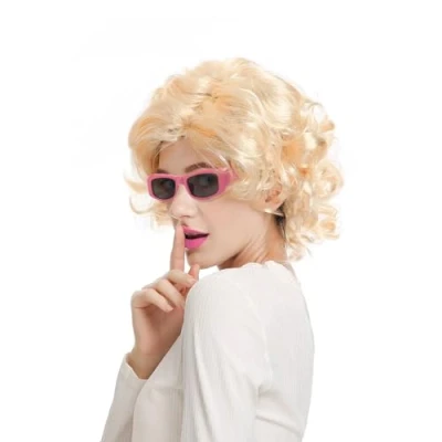 Abbildung von SKHAOVS Damen Blond Perücke Synthetische kurz Lockig Perücken Halloween Karneval Cosplay Kostüme mit Pony Hellblond Alte Dame gelockt Oma Perücke(Blond)