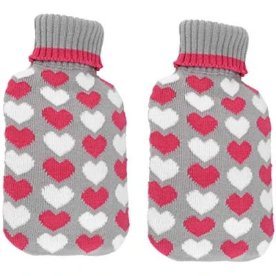 Abbildung von Bambelaa! Wärmflasche 2er Set Wärmflaschen Bettflaschen Flauschbezug Wärmekissen Herz ca. 2l