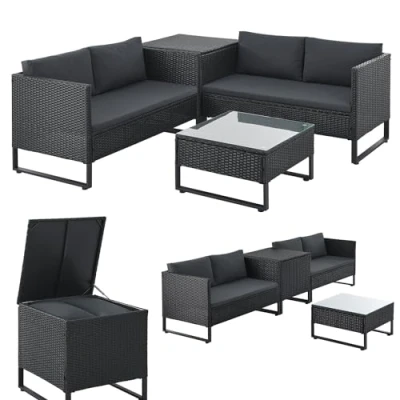 Abbildung von Juskys Gartenlounge Set Santorini, (4 tlg), Polyrattan Sitzgruppe mit Beistelltisch &amp; Auflagenbox, wetterfest