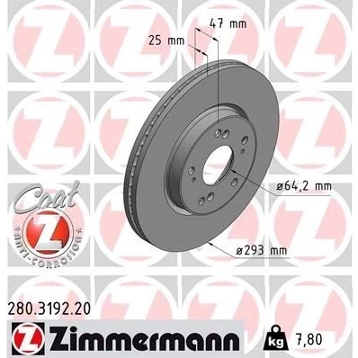 Abbildung von ZIMMERMANN 280.3192.20 Bremsscheibe 293 25 9/5 5 114 innenbelüftet beschichtet HONDA: HR V II