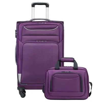 Abbildung von COOLIFE Koffer Trolley Reisekoffer von 4 Rollen Stoffkoffer Handgepäck TSA Schloss Der Enthält 1 Große Umhängetasche (Mittlerer Set 2tlg, lila+Silber)