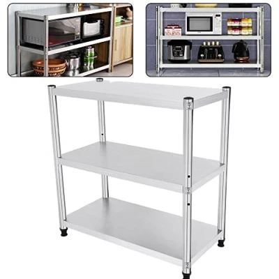 Abbildung von Edelstahl Küchentisch, 80 x 40 cm Arbeitstisch Küchentisch Zerlegetisch 3 Böden Edelstahltisch Gastronomie Regal, 50kg Belastung, Stabil Haushaltsregal platzsparend Küchenregallagerung