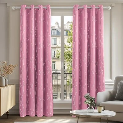 Abbildung von Deconovo Blickdichte Gardinen Dicke Thermogardine Kälteschutz warm Hitzeschutz, Verdunkelungsvorhänge mit Ösen, Wohnzimmer Thermogardinen für Mädchen, 138x117 cm(HöhexBreite), Rosa, 2er Set