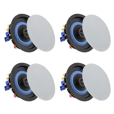 Abbildung von Herdio 4 Zoll Deckenlautsprecher, 160 Watt Kompatibel mit Bluetooth Einbaulautsprecher, Bündige Montage Sound, Geeignet für Innen und Außenbereich, Schlafzimmer, Heimkino, Veranden (4 Lautsprecher)