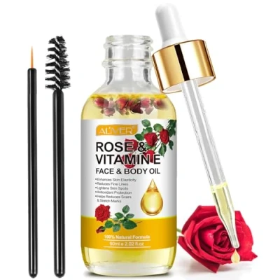 Abbildung von Rosenöl für Gesicht mit Rosenblüten, Bio Vitamin E Öl Anti Aging, Narben &amp; Dehnungsstreifen, Gua Sha öl, natürliches Massage Körperöl Duft trockene Haut, Kopfhaut und Nägel 60ml