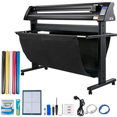 Abbildung von VEVOR Vinyl Schneideplotter Max. Papiereinzug 1350 mm, Folienschneider Schnittbreite 1260 Plotter Schnittgeschwindigkeit 800 mm/s, Halbautomatisch, Signmaster, Windoskompatibel, LCD Anzeige