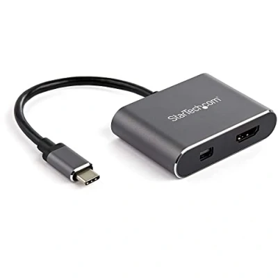 Abbildung von StarTech.com USB C Multiport Adapter (4K 60Hz UHD, 2 in 1 Typ auf HDMI/mDP Display oder Monitor)