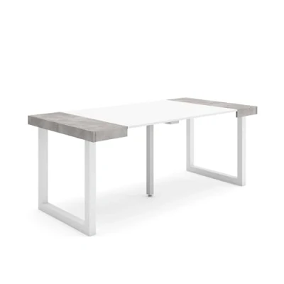 Abbildung von Skraut Home Ausziehbarertisch Multifunktionaler ausziehbarer 180 Für 8 Gäste Massivholz Beine Moderner Stil Mattweiß und Zement