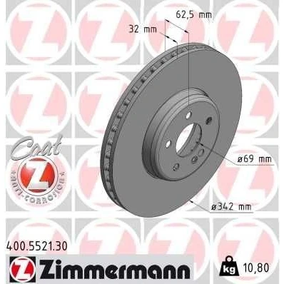 Abbildung von ZIMMERMANN 400.5521.30 Bremsscheibe 342 32 6/5 5 112 innenbelüftet, Verbundbremsscheibe beschichtet hochgekohlt MERCEDES BENZ: E Klasse Limousine