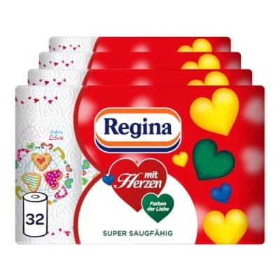 Abbildung von REGINA Papierküchenrolle (32 St), 3 lagig, weiß mit Dekor, 43 Blatt/Rolle (8x 4 Rollen)