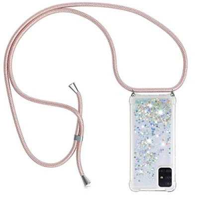 Abbildung von YuhooTech Handykette Hülle Kompatibel mit Samsung Galaxy A51 Quicksand Glitzer Band Silikon Handyhülle Kordel Umhängenband Schnur Treibsand Case zum Umhängen