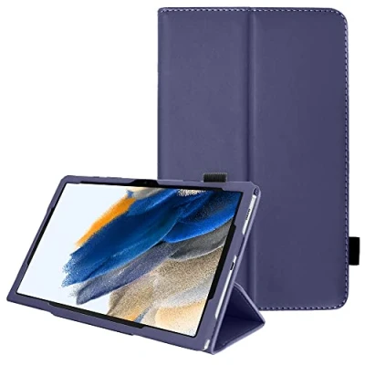 Abbildung von TECHGEAR Leder hülle Kompatibel mit Samsung Galaxy Tab A8 10.5 2021 (SM X200 / SM X205) Premium PU Schlank Folio Schutzhülle Ständer und Handschlaufe, [Navy blau]