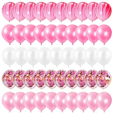 Abbildung von Luftballons Rosa, Rosa und Weiß 60 Stück, Ballons Hochzeit, mit Konfetti für Geburtstagsdeko Mädchen, Party Deko, Babyparty, Taufe Mädchen
