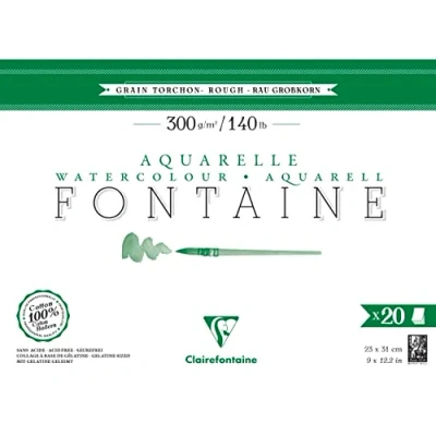 Abbildung von Clairefontaine 975506C Aquarellblock Fontaine Torchon, 100% Hadern, 20 Blatt, 23x31cm, 300g, geleimt, ideal für Nasstechniken, 1 Block