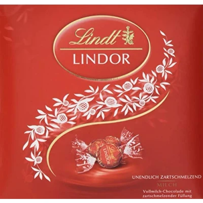 Abbildung von Lindt Schokolade LINDOR Präsent Box Milch 187 g Ca. 15 Kugeln Vollmilchschokolade mit zartschmelzender Füllung in Edition Pralinengeschenk Schokoladengeschenk