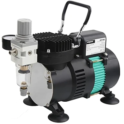Abbildung von Airgoo Luxus Airbrush Kompressor AG 320 mit zwei Kühllüfter,Regler,Feuchtigkeitsfalle für Hobby, Lebensmitteldekoration, Tattoo, Grafik und so weiter