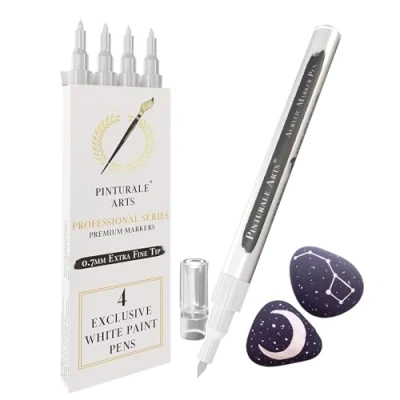 Abbildung von Pinturale Arts® Acrylstifte weiß 4er Set Acrylstift Weißer Stift Für Schwarzes Papier Auf Feiner Spitze 0,7mm Steine, Metall, Stoff, Keramik, Holz, Glas