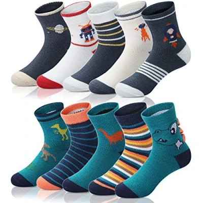 Abbildung von Adorel Jungen Socken Baumwolle Kindersocken Babysocken Strümpfe 10er Pack Dinosaurier und Raumfahrt 24 26 (Herstellergr. M)