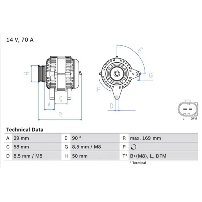 Abbildung von BOSCH 0 986 048 891 Lichtmaschine 14V 70A SKODA: Fabia I Schrägheck, 1 Combi, 2 VOLKSWAGEN: Polo IV Fox Schrägheck