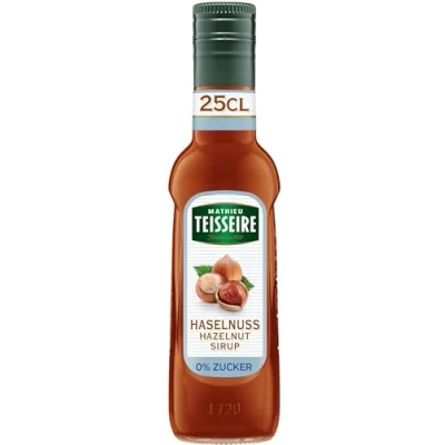 Abbildung von Mathieu Teisseire Haselnuss 0% Zuckerfreier Sirup, Für Getränke, Erfrischungsgetränke, Cocktails, Kaffee und Desserts, 25 cl Flasche