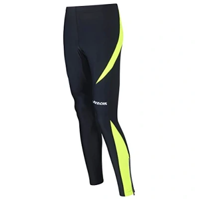Abbildung von Airtracks Herren Thermo Laufhose Lang Pro Winter Funktions Running Tight Warm Atmungsaktiv Reflektoren schwarz neon M