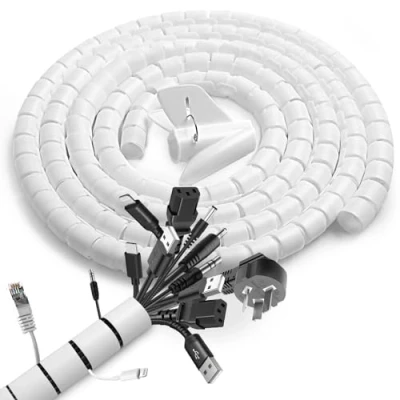 Abbildung von Romon 2 Stück Kabelschlauch, 22mm*1.5 M Spiralschlauch Cable Organizer Mit 1 Kabelclip, Kabelkanal Flexibel Kabelmanagement FüR TV PC