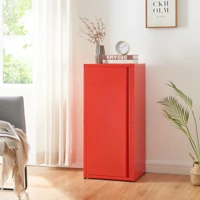 Abbildung von [en.casa] Metallschrank Burlöv Aktenschrank mit Einer Tür Büroschrank 2 höhenverstellbare Ablagen Ordnerschrank 88 x 40 35 cm Rot Spind Schrank