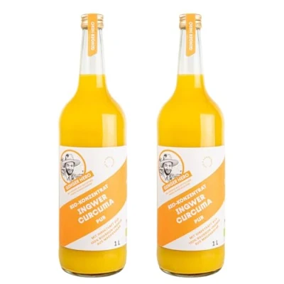 Abbildung von Ginger Hero BIO Ingwer Curcuma Konzentrat PUR mit 100% Direktsaft aus Bourbon Madagaskar und Curcuma, ohne Zucker künstliche Zusatzstoffe, 2x1000 ml