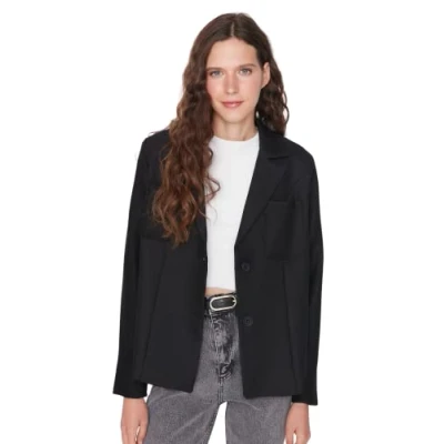 Abbildung von Trendyol Damen Regular Zweireihig Plain Webstoff Blazer Coat, Schwarz, 36 EU