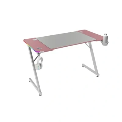 Abbildung von MARSGAMING MGD X120RGB, Ergonomischer Gaming Tisch, ARGB Beleuchtung mit Fernbedienung, Carbonfaser, XXL Mauspad, Kopfhörer und Getränkehalter, Kabelmanagement, Schreibtisch 120x60cm, Rosa