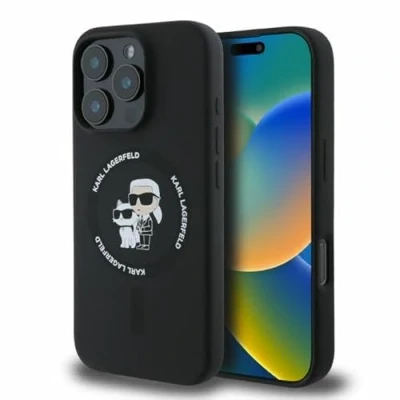 Abbildung von CG Mobile Karl Lagerfeld KLHMP16XSCMKCRHK Hülle für iPhone 16 Pro Max 6.9&quot; Schwarz hardcase Silicone Karl&amp;Choupette Heads Ring
