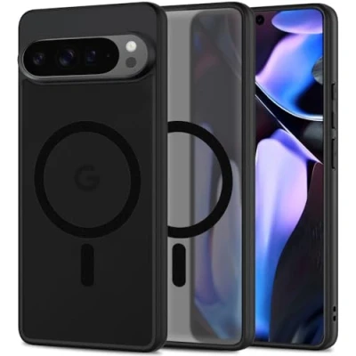 Abbildung von TECH PROTECT MagMat Case Transparent Magnetische Hülle, Magnetischem Kabellosem Laden, Silikon Handyhülle, Dünn PC Back TPU Rahmen Kompatibel mit Google Pixel 9/9 Pro Matte Schwarz