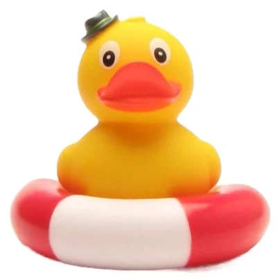 Abbildung von Duckshop I Steh Badeente mit Hut im Schwimmring Quietscheente H: 8 cm