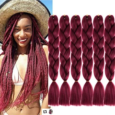 Abbildung von kanekalon Kunsthaar Haar 6pcs jumbo Braid zöpfe Haarverlängerung 24&quot; Crochet Box Braids Zum Einflechten (Weinrote)