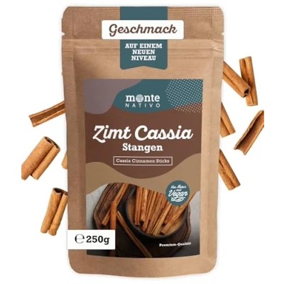 Abbildung von Zimtstangen Cassia Monte Nativo (250g) Zimt (Cinnamon sticks) ganz Schonend getrocknete und aromatische Gewürze ideal zum Kochen Würzen Intesives Aroma Geschmack