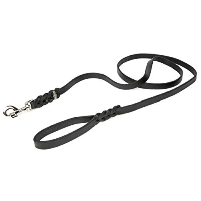 Abbildung von CopcoPet Fettlederleine 1,35 m x 15 mm, Schwarz, Hunde Leine aus Leder mit verchromtem Karabiner + Ring, geflochtene Führleine