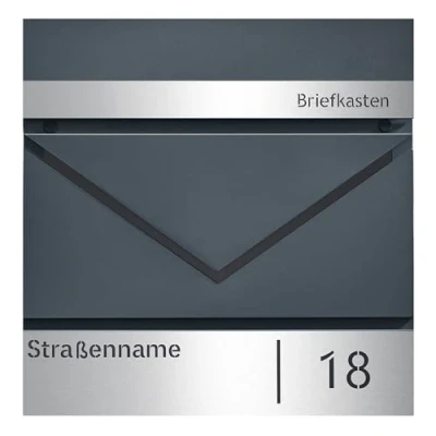 Abbildung von SONGMICS Briefkasten personalisiert, mit Namensschild, Hausnummernschild, Postkasten, Zeitungsfach, V förmiges Sichtfenster, Schloss, modern, einfache Montage, anthrazit silbern GMB080D01V1