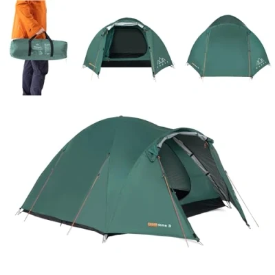 Abbildung von KADVA CAMPdome 3 Wurfzelt für Personen 270 x 210 125 cm wasserdicht, leicht und strapazierfähig Glasfasergestell Ideal fürs Camping Wandern Farbe Verde