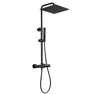 Abbildung von JOHO Thermostat Duschsystem aus Edelstahl, Regendusche Duschset mit Mischbatterie Duscharmatur matt schwarz(XXL Kopfbrause 30x30cm)
