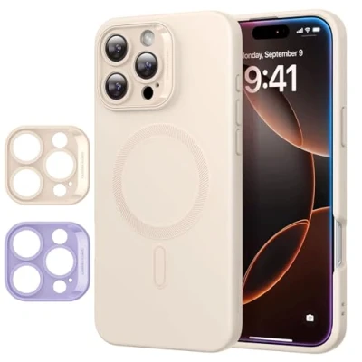 Abbildung von ESR für iPhone 16 Pro Max Hülle mit MagSafe, unterstützt magnetisches Laden, Glatte dünne Silikonhülle, stoßfest, vollständiger Display Kameraschutz, weiches Mikrofaserfutter, Beige