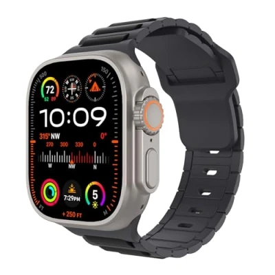 Abbildung von MoKo Silikon Sport Armband Kompatibel mit Apple Watch Ultra 2/Ultra 49mm 46mm 45mm 44mm 42mm Herren Damen,Verstellbare Ersatzbänder für iWatch Ultra2 Serie 10 9 8 7 6 5 4 3 2 1 SE,Schw/Orange
