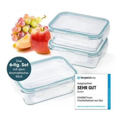 Abbildung von GOURMETmaxx Glas Frischhaltedosen Klick It 3 Dosen 900 ml Als Brotdose oder für Meal Prep Spülmaschinen Mikrowellen und Gefrierschrankgeeignet Aufbewahrungsbox Deckel