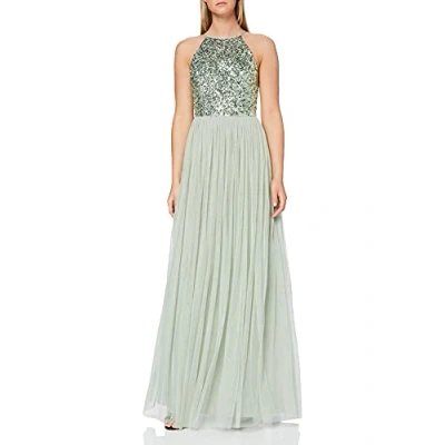 Abbildung von Maya Deluxe Damen Abendkleid Pailletten Cocktailkleid Tüllkleid Kleid Nackenband Elegant Für Hochzeit Brautjungfernkleid Bridesmaid Dress, Sage Green, 40 EU