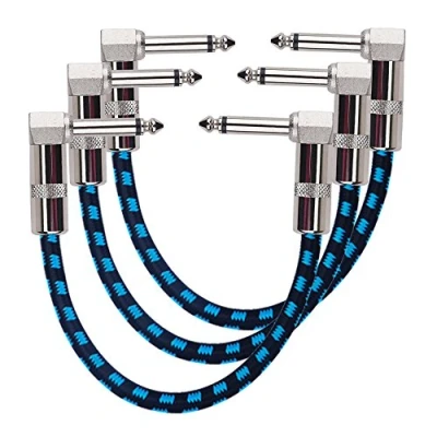 Abbildung von Rayzm Gitarren Klinkenpatchkabel, Geräuschlos für Gitarreneffekte, 6,35 mm Instrument Patch Kabel mit Textilmantel Tweed Ummantelung Gitarre/Bass Effektpedale (3er Pack)