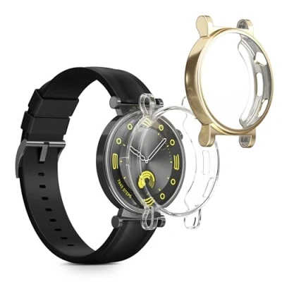 Abbildung von kwmobile 2X Schutzhülle kompatibel mit Huawei Watch GT4 41mm Hülle Fullbody Cover Set aus Silikon Transparent Gold